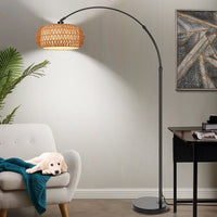 Moderne Booglamp met Rotan Kap