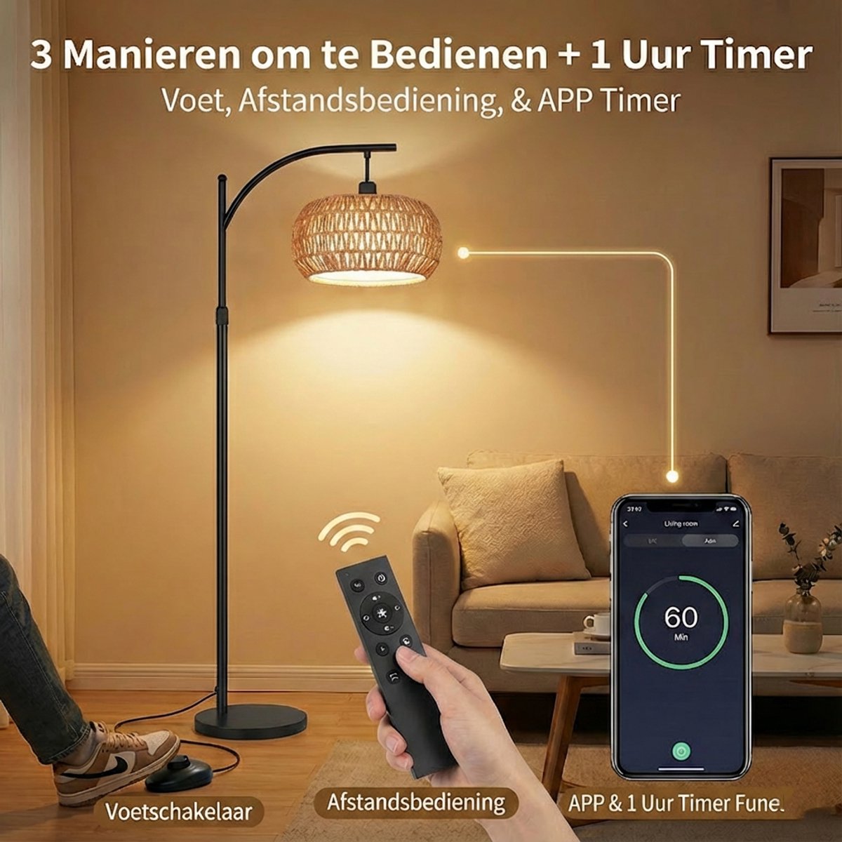 Rotan vloerlamp