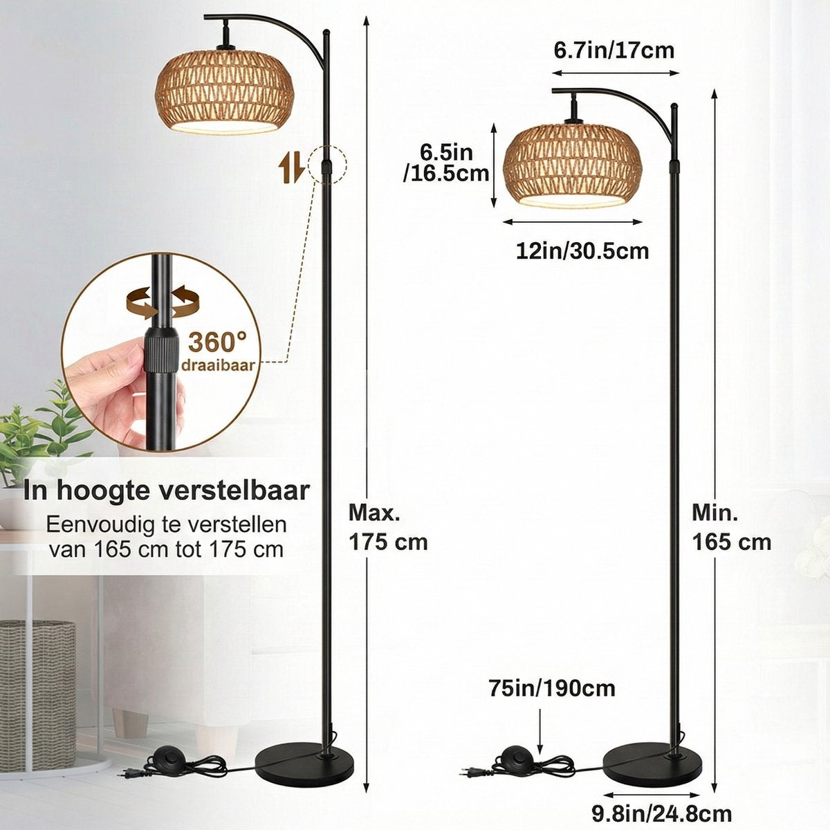 Vloerlamp Rotan - Dimbaar met App & Afstandsbediening